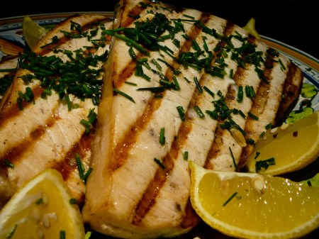 grilled swordfish served
