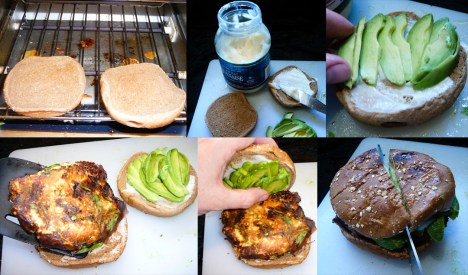 huge tuna burger toast assemble
