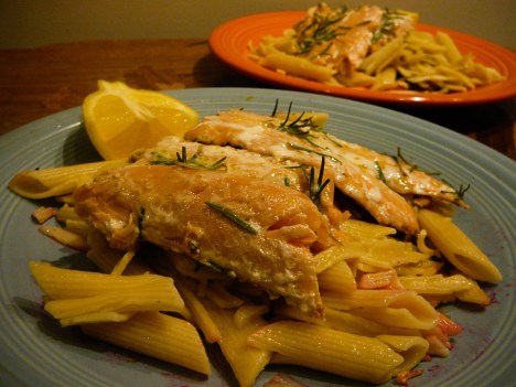 salmon pasta served 2