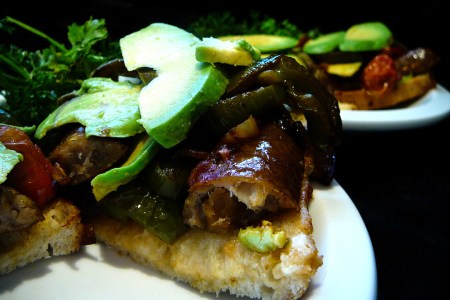 sausage n peppers served