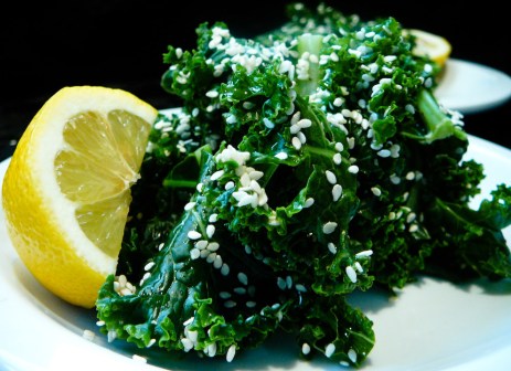 steamed sesame kale served