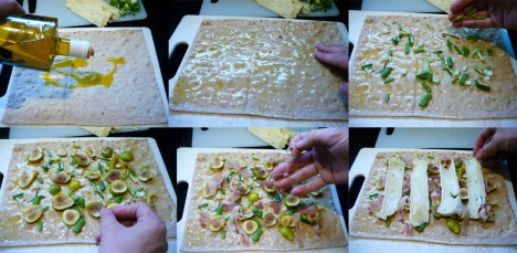 fig brie prosciutto pizza assemble