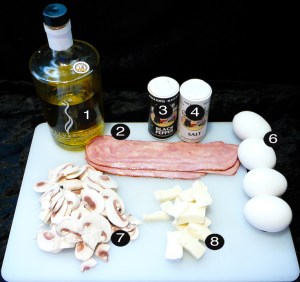 musrhoom bacon brie eggs prep