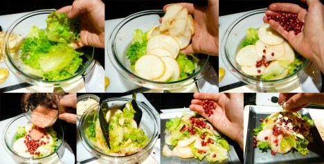 pomegranate feta pear salad assemble