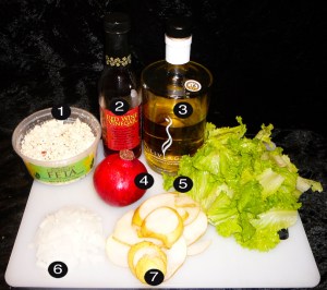 pomegranate feta pear salad prep